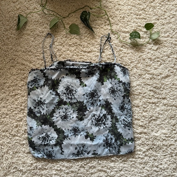 Fleur Du Mal Silk and Lace Trim Blue Floral Cami - Picture 2 of 6